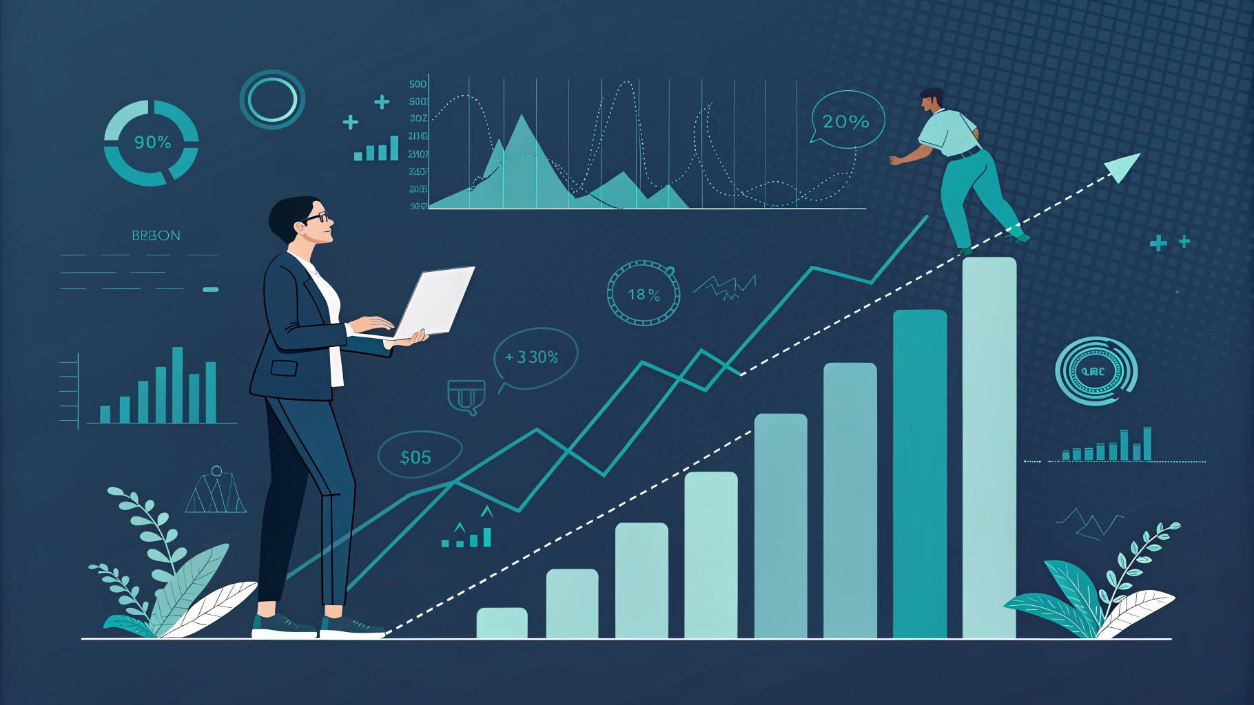 Modern digital agency hero visual with abstract data and growth elements